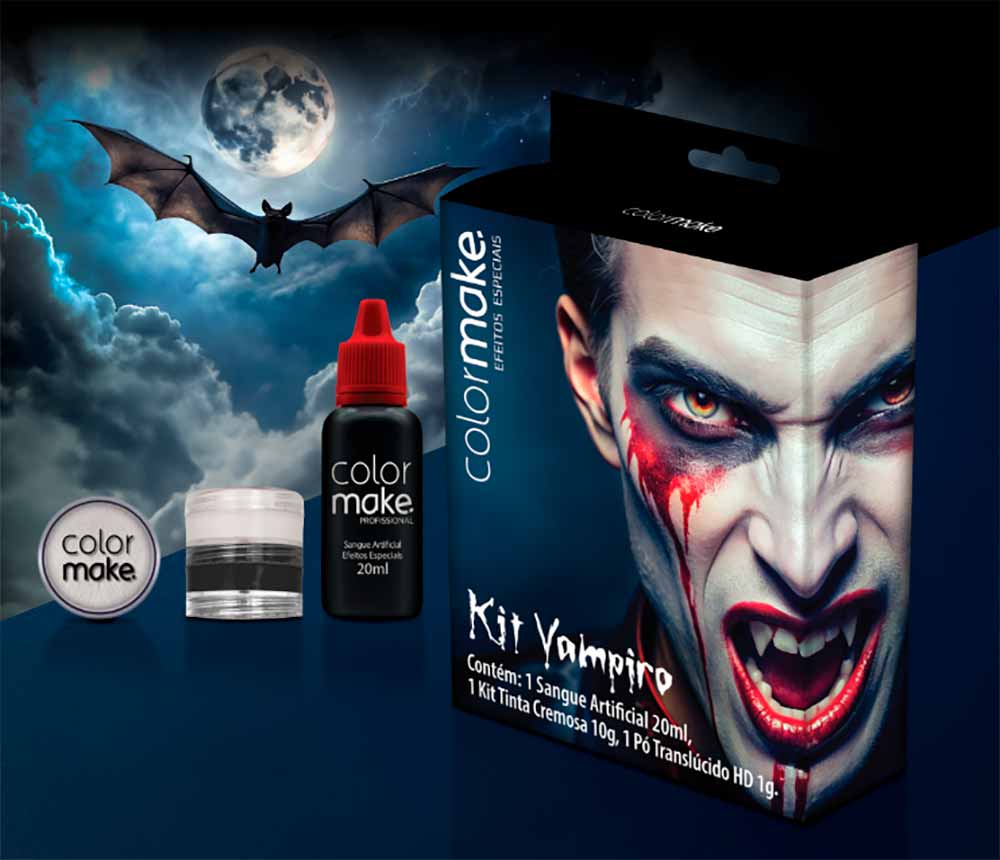 Colormake  Kit Vampiro - Sangue Artificial + Pó Translúcido HD + 2 Tintas cremosas